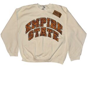 Project Social T White and Orange Graphic Crewneck Sweater